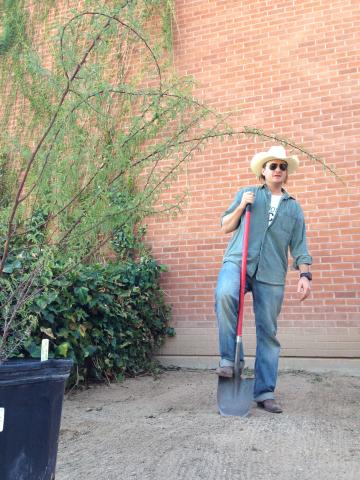 Chet Philips worked with Katie Matthias, Jim Riley and Hazel Cox to install a water harvesting basin on site. Growing resilient urban trees while saving water is our mandate!